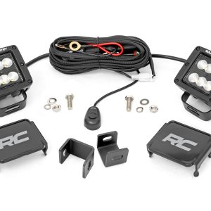 Rough Country LED Light Kit Ditch Mount 2″ Black Pair Flood Toyota Tundra (22-26)