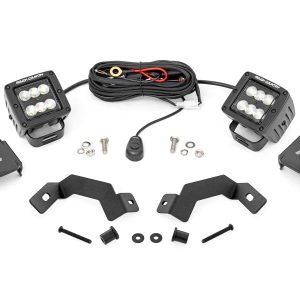 Rough Country LED Light Kit Ditch Mount 2″ Black Pair Flood Toyota Land Cruiser (24-26)
