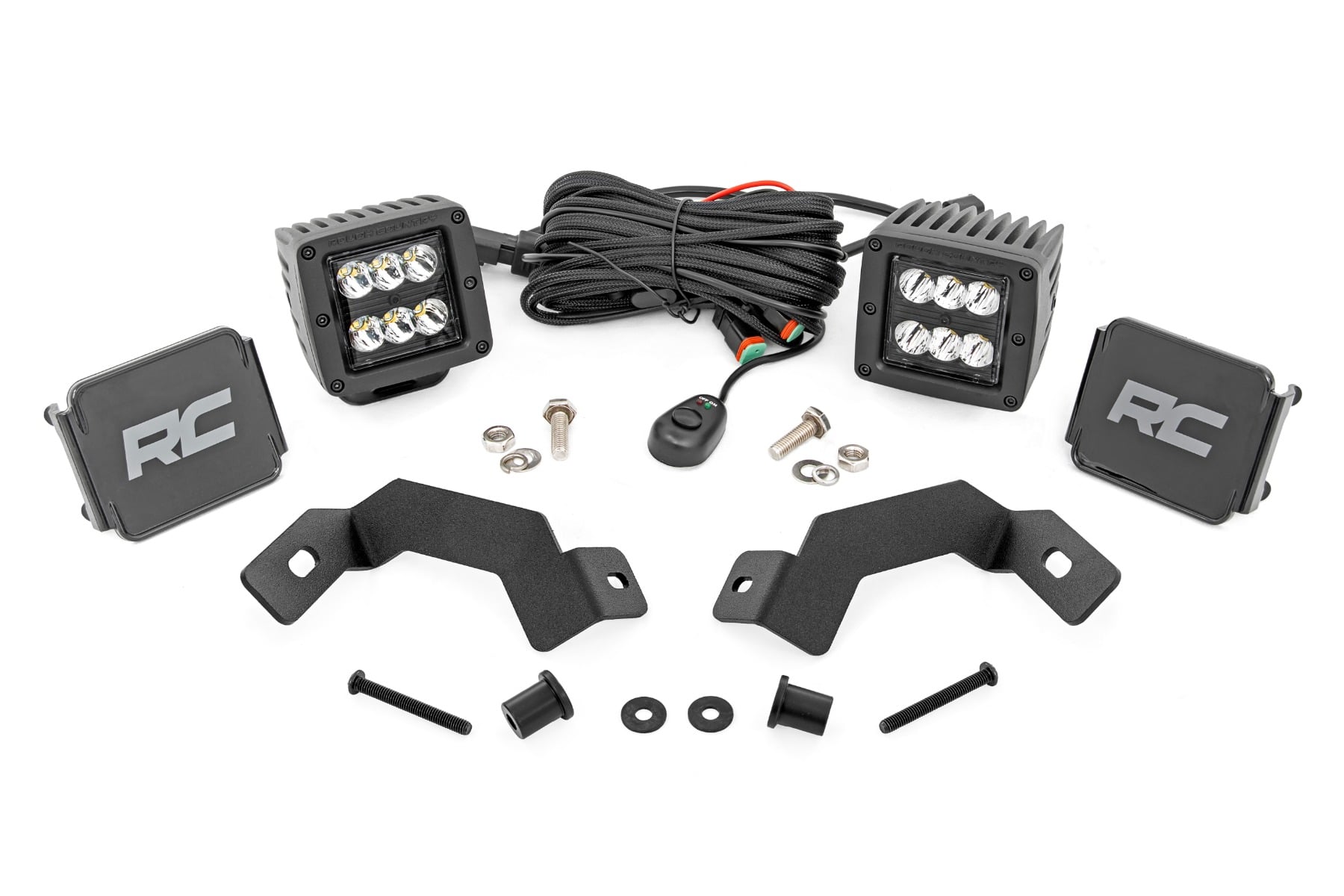 Rough Country LED Light Kit Ditch Mount 2″ Black Pair Spot Toyota Land Cruiser (24-26)