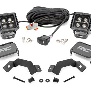 Rough Country LED Light Kit Ditch Mount 2″ Black Pair White DRL Toyota Land Cruiser (24-26)