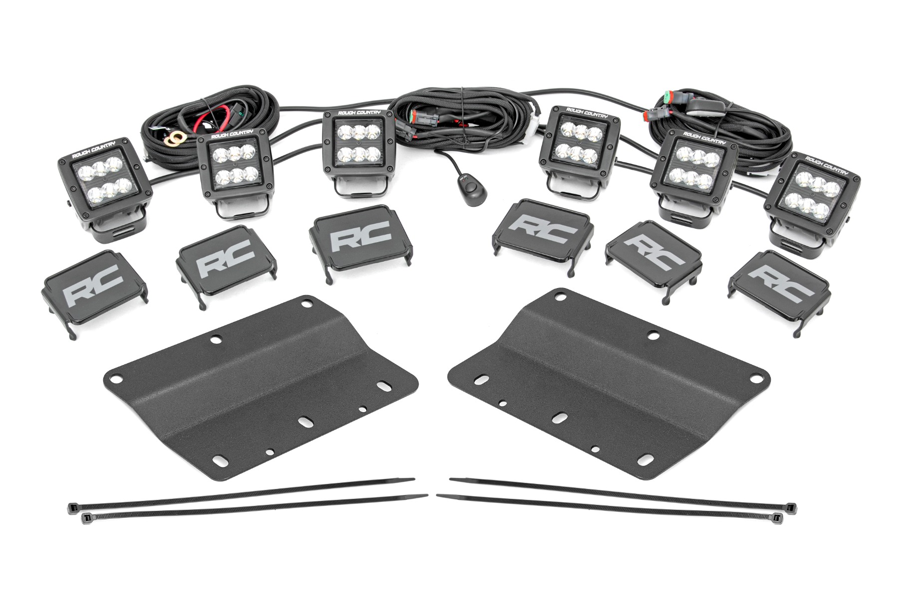 Rough Country LED Light Kit Fog Mount Triple 2″ Black Pair Spot Ford Bronco (21-26)
