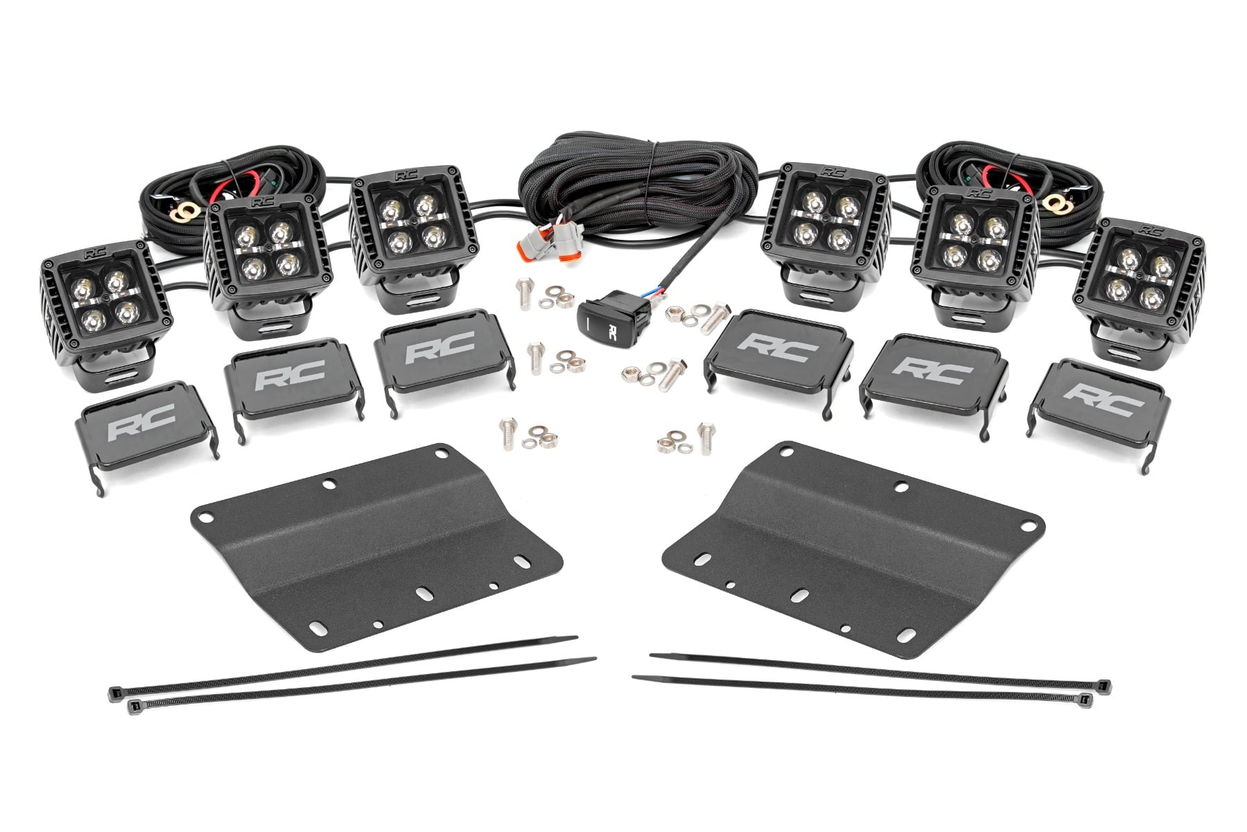 Rough Country LED Light Kit Fog Mount Triple 2″ Black Pair Amber DRL Ford Bronco (21-26)