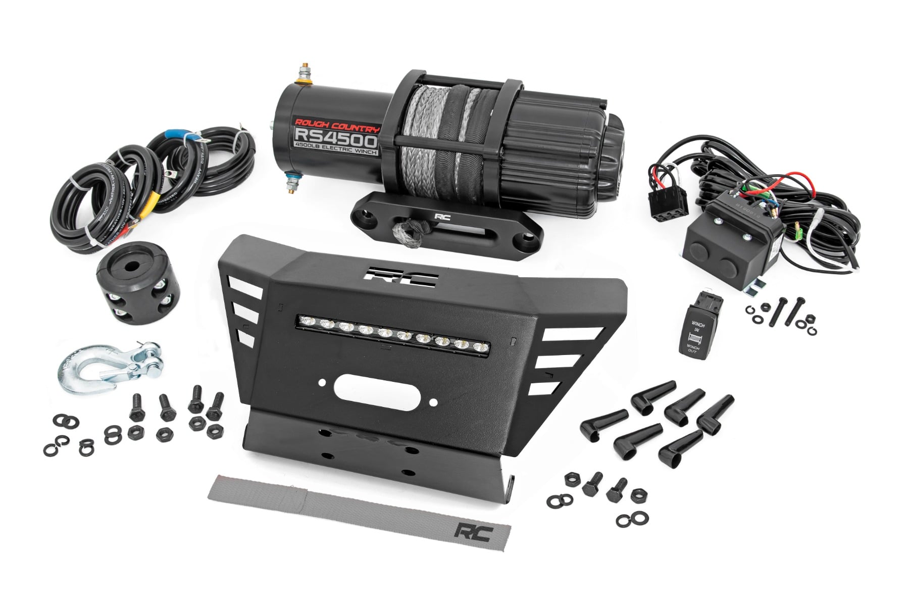 Rough Country Winch Plate 4500-LB Winch 10″ Black Slimline Honda Pioneer 520