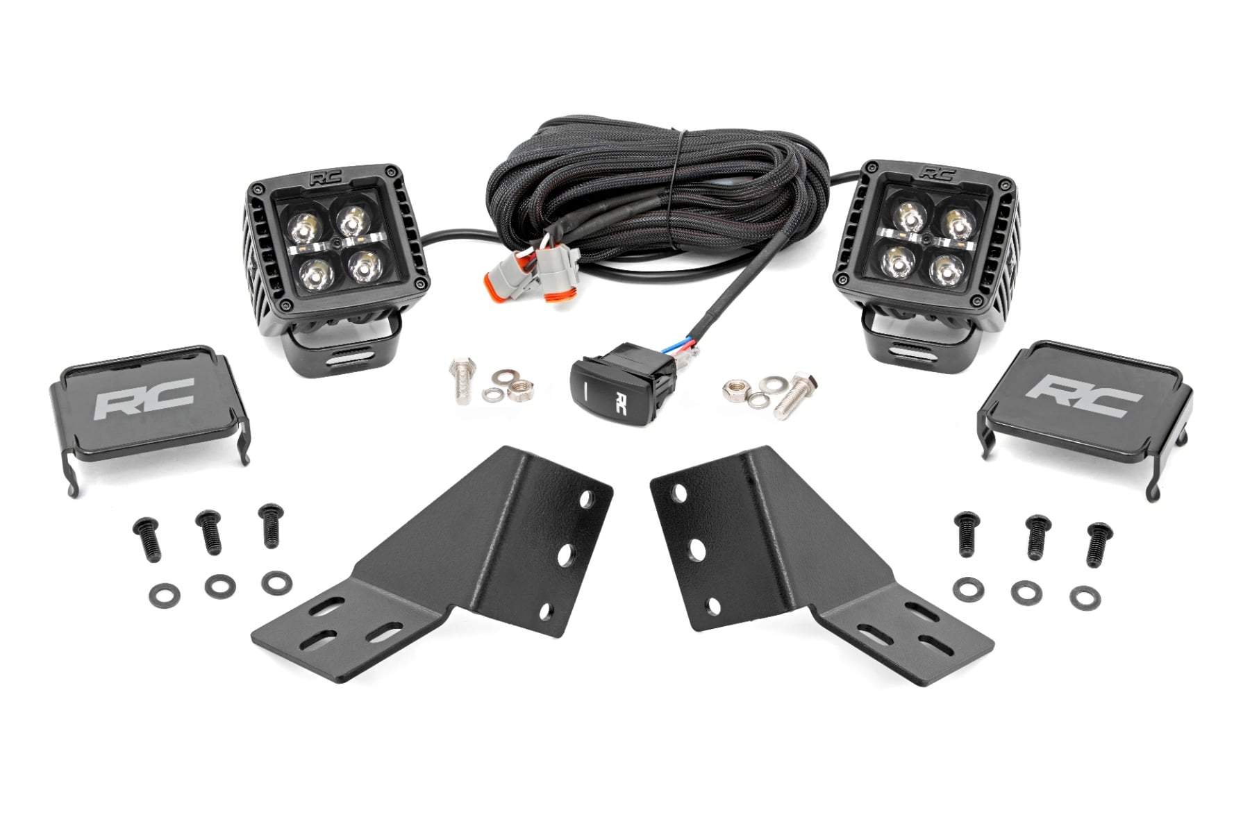Rough Country LED Light Kit Rear Mount 2″ Black Pair Amber DRL CFMOTO UFORCE U10 Pro