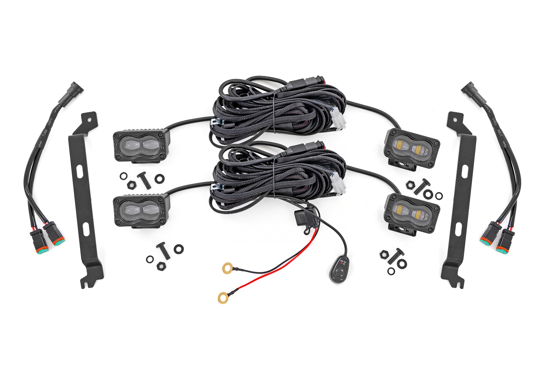 Rough Country LED Fog Light Kit 3x1.75 Inch Black Series Slim Aux Yellow Toyota Tacoma (24-26)