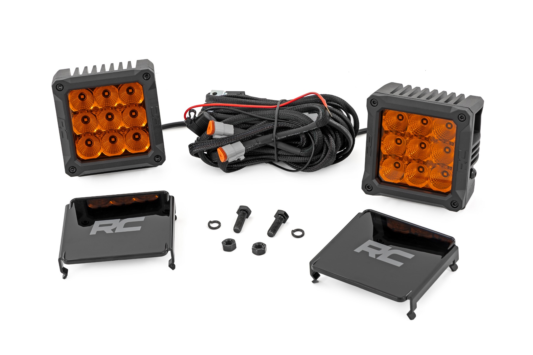 Rough Country 4 Inch LED Amber Light Pods Square Amber DRL Pair