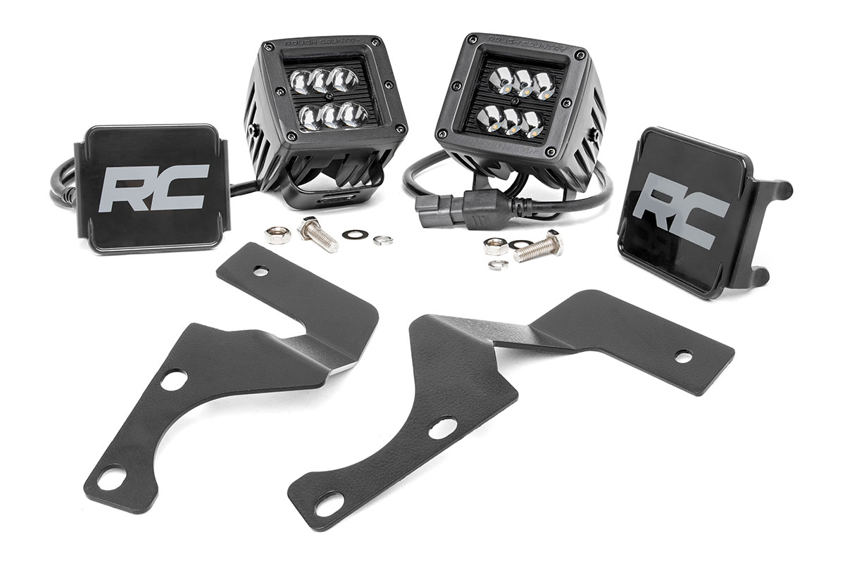 Rough Country LED Light Kit Ditch Mount 2″ Black Spot Pair Toyota 4Runner (10-24)
