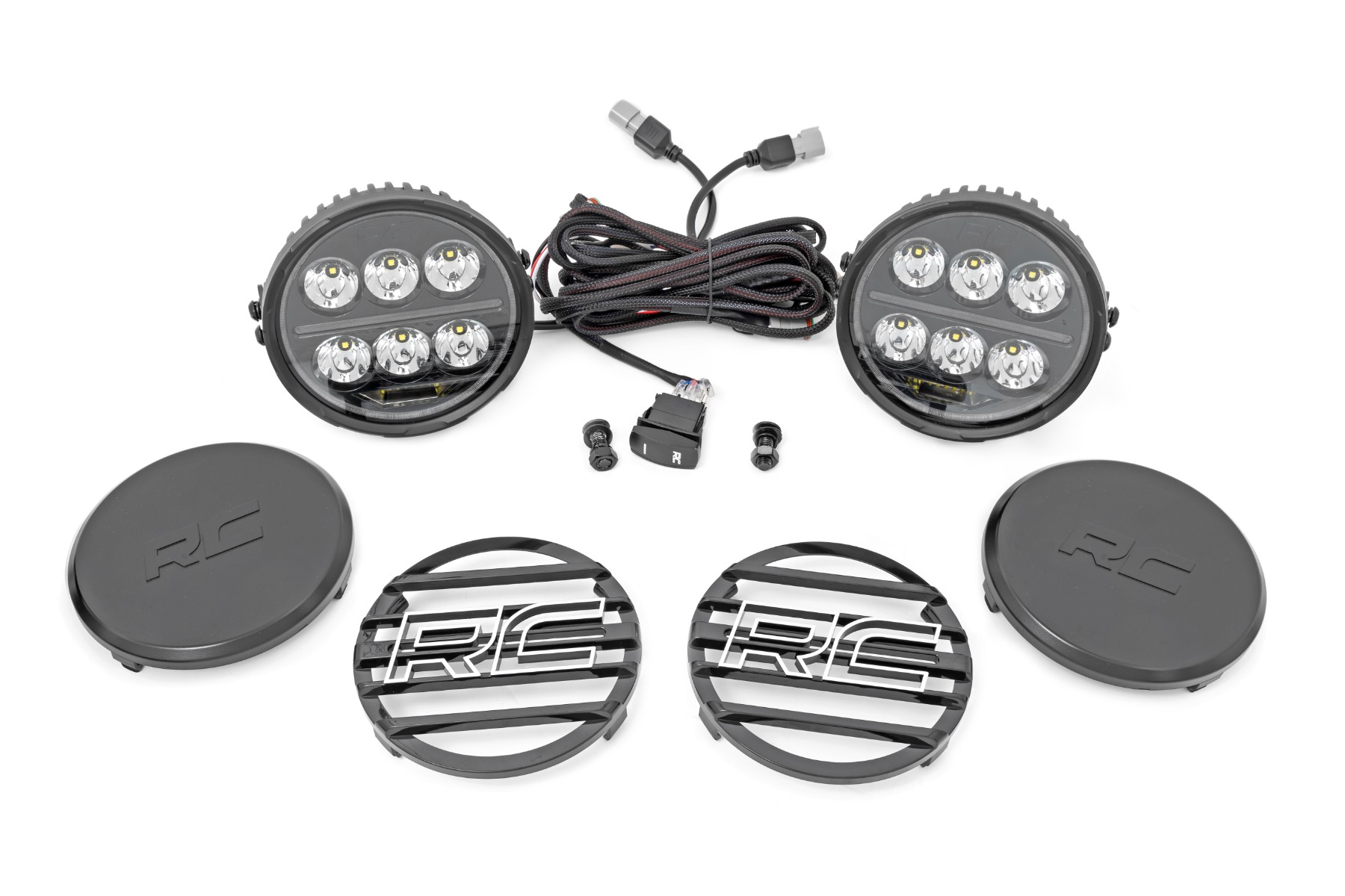 Rough Country Black Series Halo LED Light Pair White/Amber DRL 6.5 Inch Round