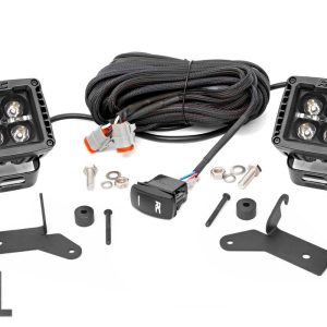 Rough Country LED Light Kit Hinge Mount 2″ Black Pair White DRL Jeep Gladiator JT/Wrangler JL (18-26)