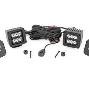 Rough Country LED Light Kit Cowl Mount 2″ Black Pair Jeep Gladiator JT/Wrangler JL (18-26)
