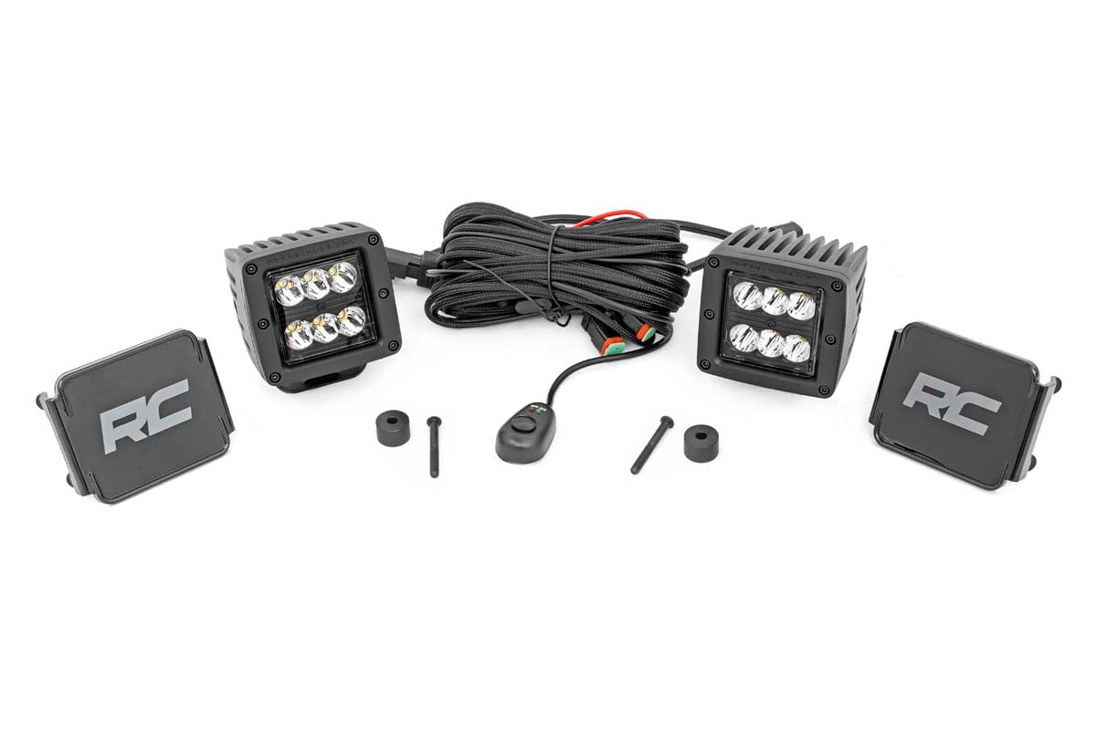 Rough Country LED Light Kit Cowl Mount 2″ Black Pair Jeep Gladiator JT/Wrangler JL (18-26)