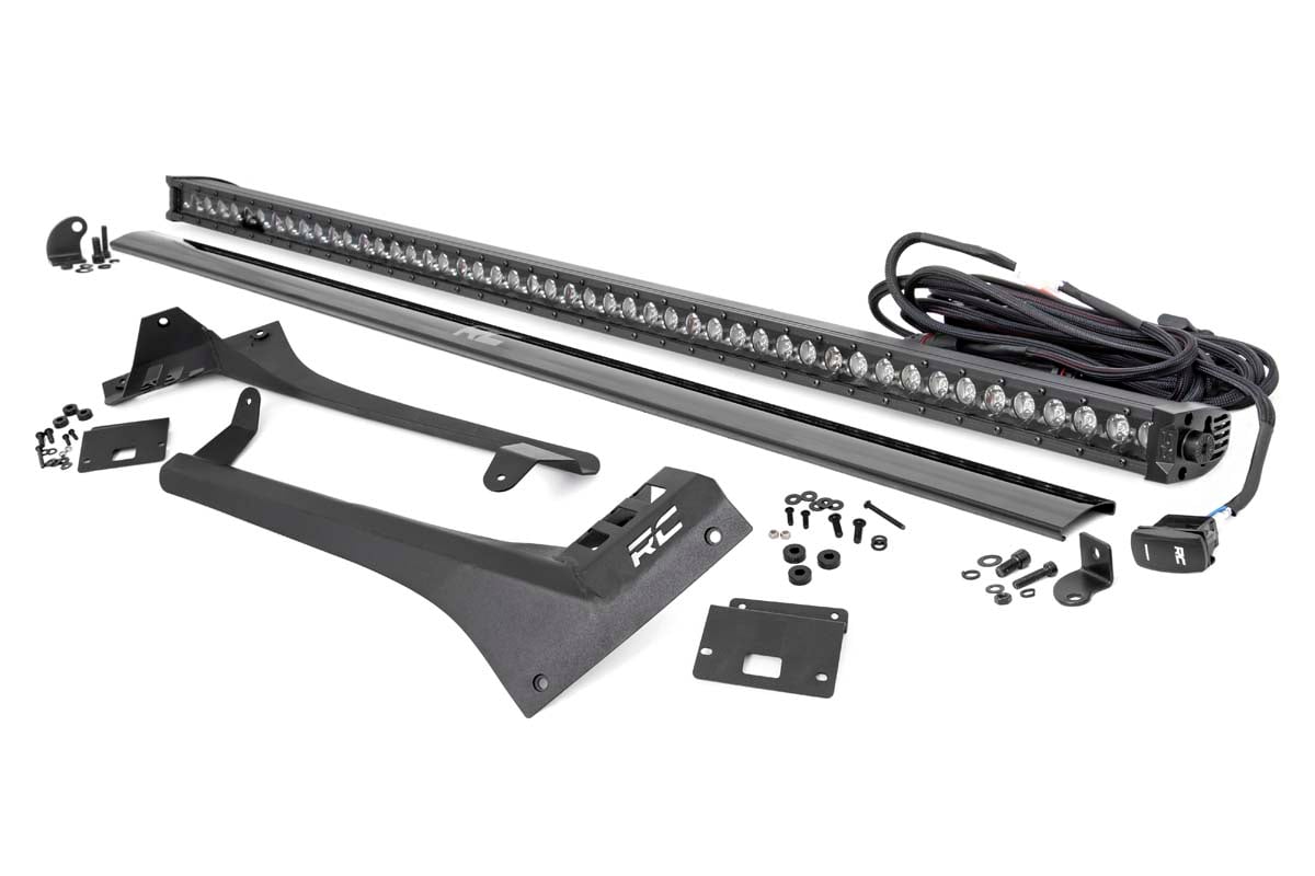 Rough Country LED Light Kit Windshield 50″ BLK Single Row WHT DRL Jeep Gladiator JT/Wrangler JL (18-26)
