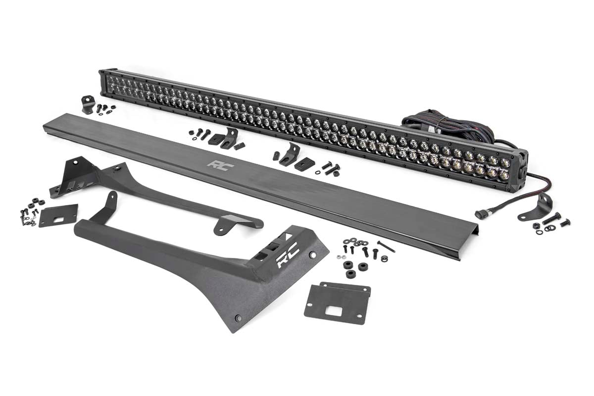 Rough Country LED Light Kit Windshield 50″ BLK Dual Row WHT DRL Jeep Gladiator JT/Wrangler JL (18-26)