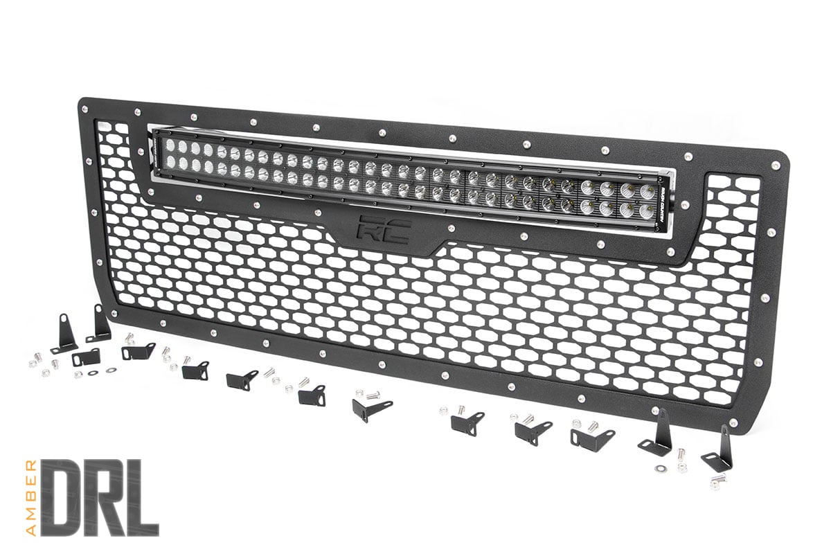 Rough Country Mesh Grille 30″ Dual Row LED Black Amber DRL GMC Sierra 1500 (14-15)