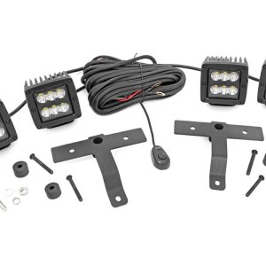 Rough Country Quad LED Light Kit Cowl Mount 2″ Black Pairs Spot Jeep Gladiator JT/Wrangler JL (18-26)