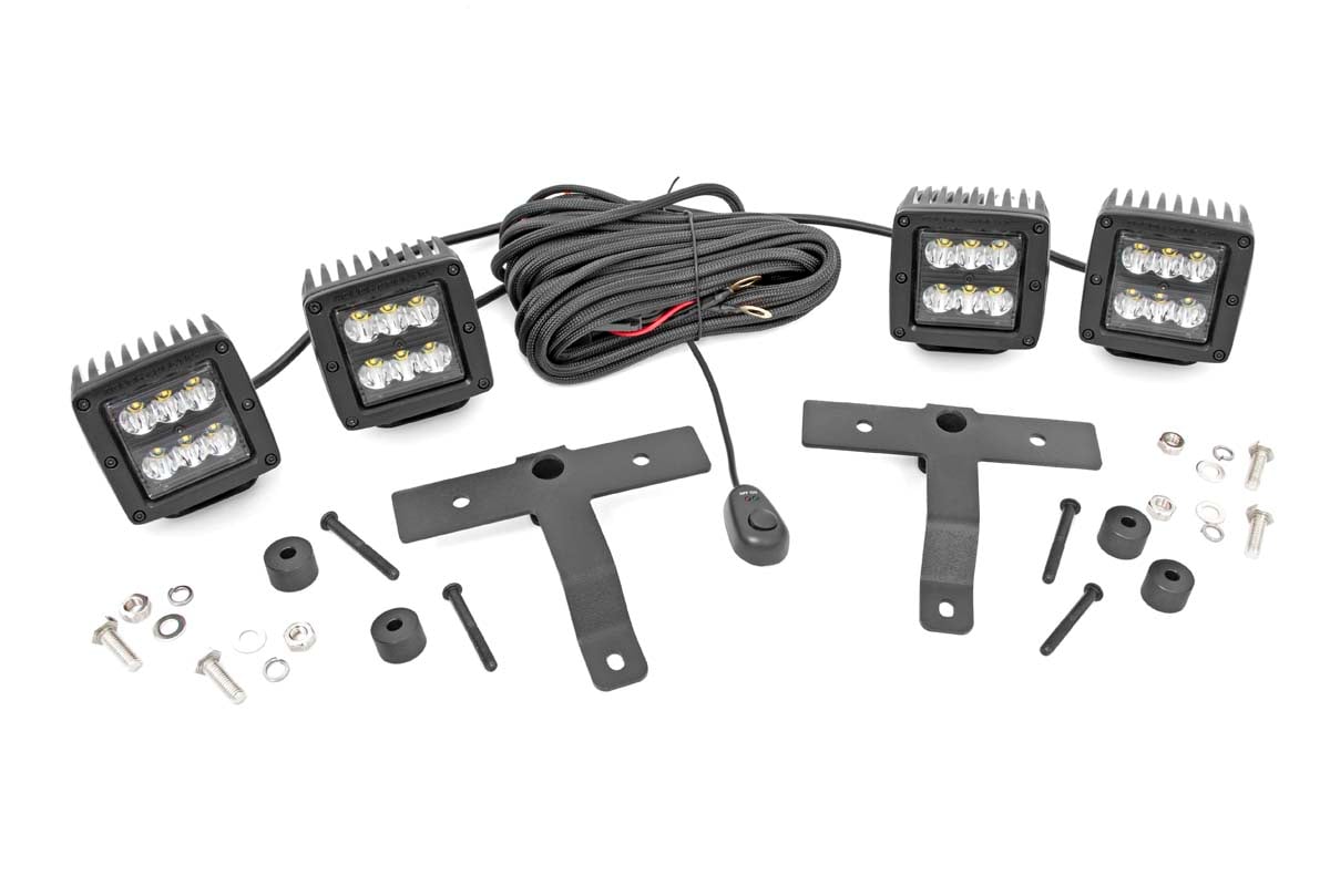 Rough Country Quad LED Light Kit Cowl Mount 2″ Black Pairs Spot Jeep Gladiator JT/Wrangler JL (18-26)