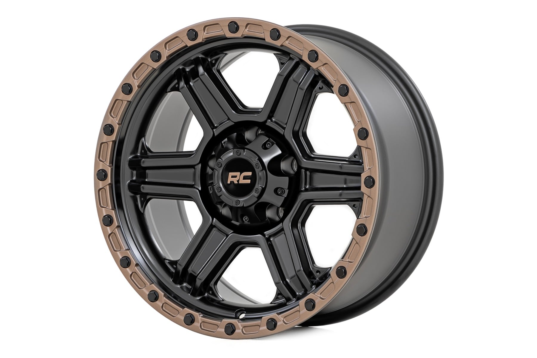 Rough Country 79 Series Wheel One-Piece Semi Gloss Black w/Bronze Ring 18x9 6x5.5 0mm