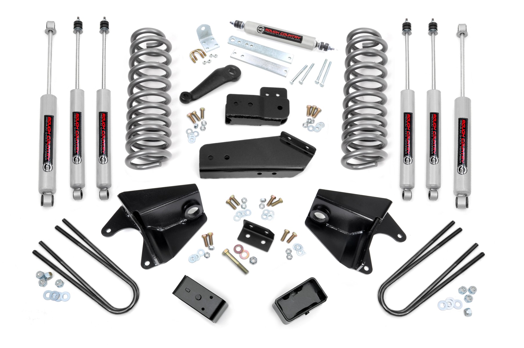 Rough Country 4 Inch Lift Kit Quad Front Shocks Rear Blocks Ford F-150 4WD (80-96)