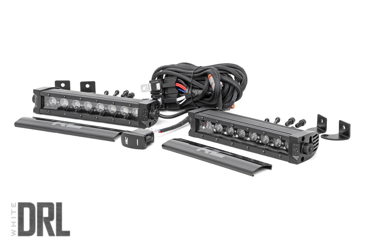 Rough Country 8 Inch Black Series LED Light Bar Single Row Cool White DRL Pair