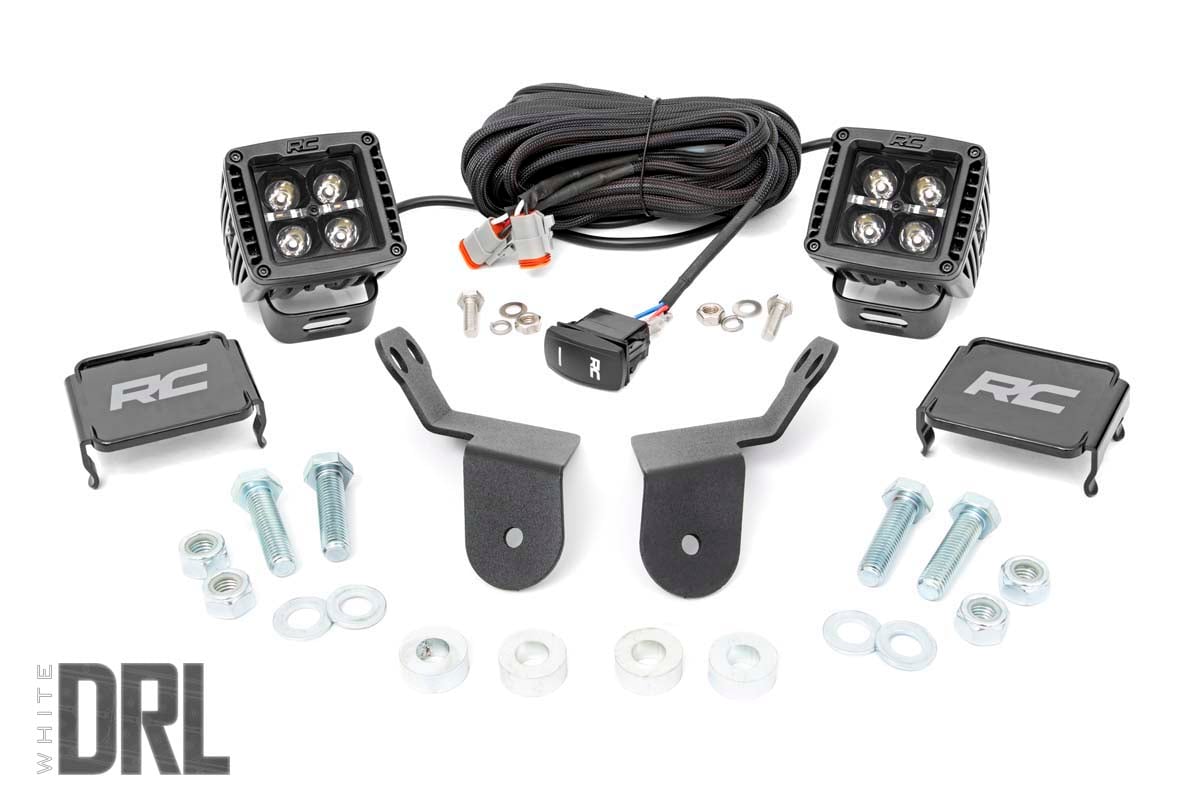 Rough Country LED Light Kit Cage Mount 2″ Black Pair White DRL Honda Pioneer 1000/Pioneer 1000-6