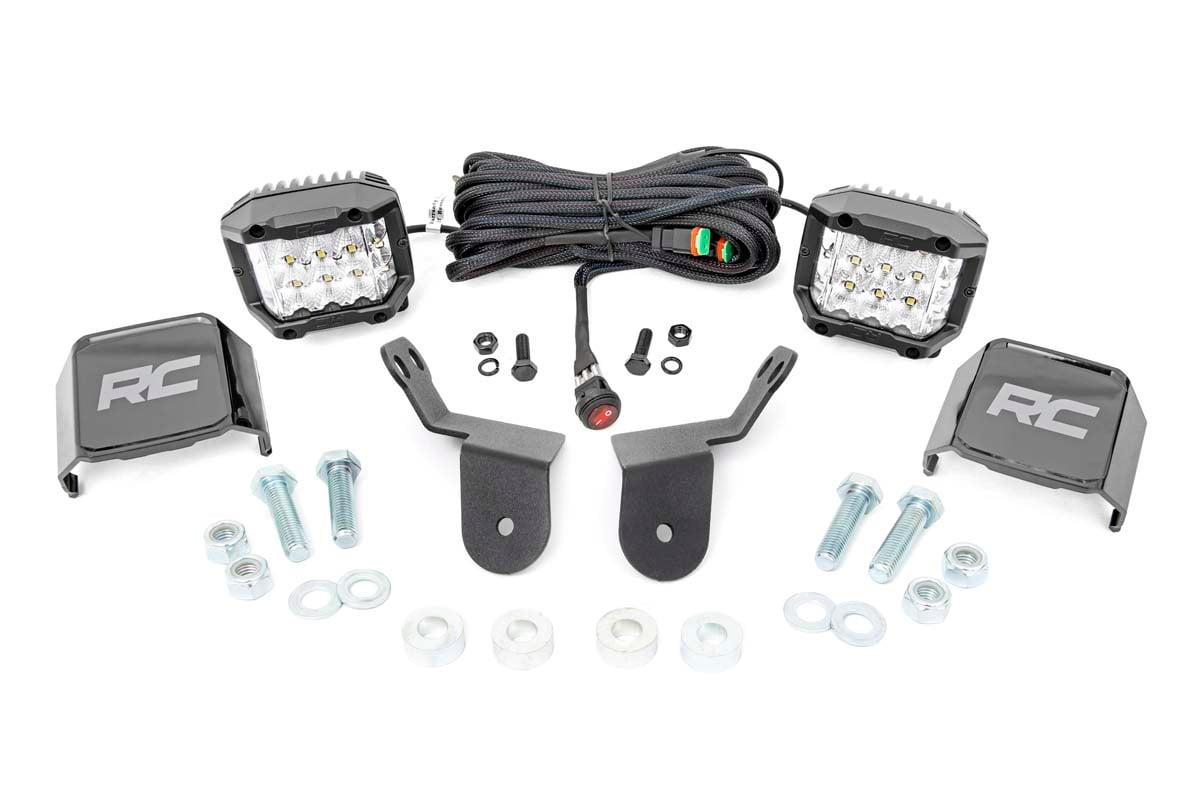 Rough Country LED Light Kit Cage Mount 2″ Chrome Pair Wide Angle Honda Pioneer 1000