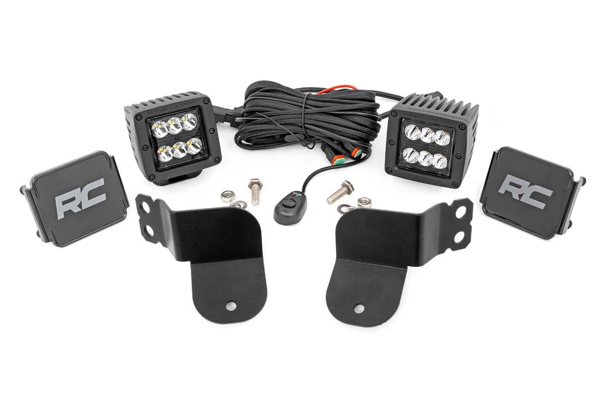Rough Country LED Light Kit Cage Mount 2″ Black Pair Spot Polaris General XP 4 1000