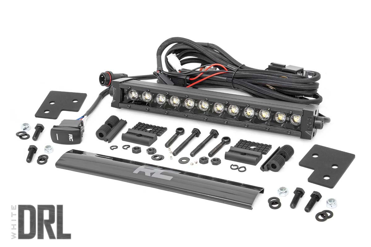 Rough Country LED Light Kit Bumper Mount 12″ Black Single Row White DRL Polaris Ranger XP 1000