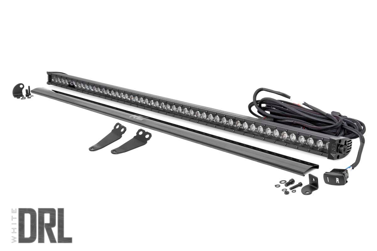 Rough Country LED Light Kit Lower Windshield 50″ Black Single Row White DRL Polaris General XP 4 1000