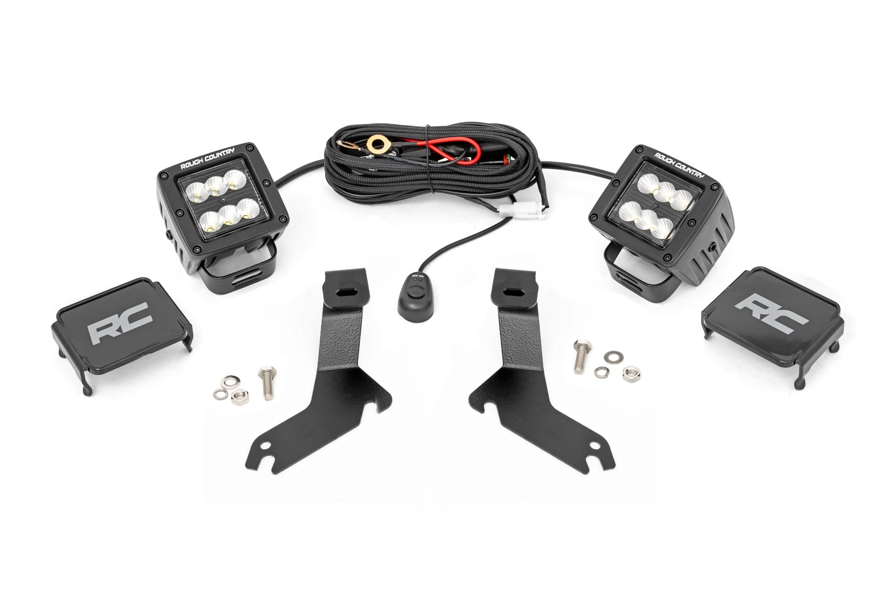 Rough Country LED Light Kit Ditch Mount 2″ Black Pair Flood Chevy Silverado 1500 (99-06)/Tahoe (00-06)