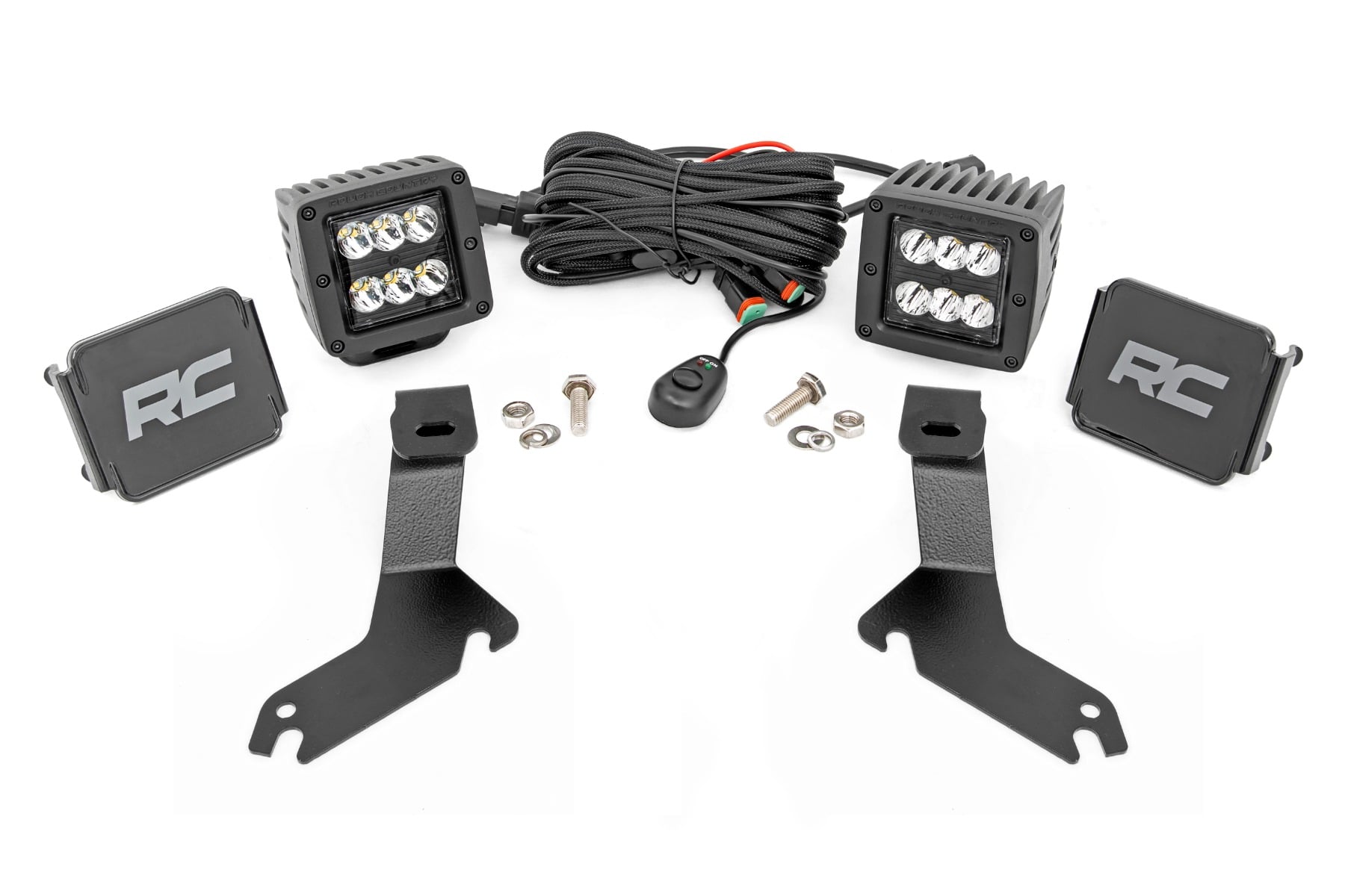 Rough Country LED Light Kit Ditch Mount 2″ Black Pair Spot Chevy Silverado 1500 (99-06)/Tahoe (00-06)