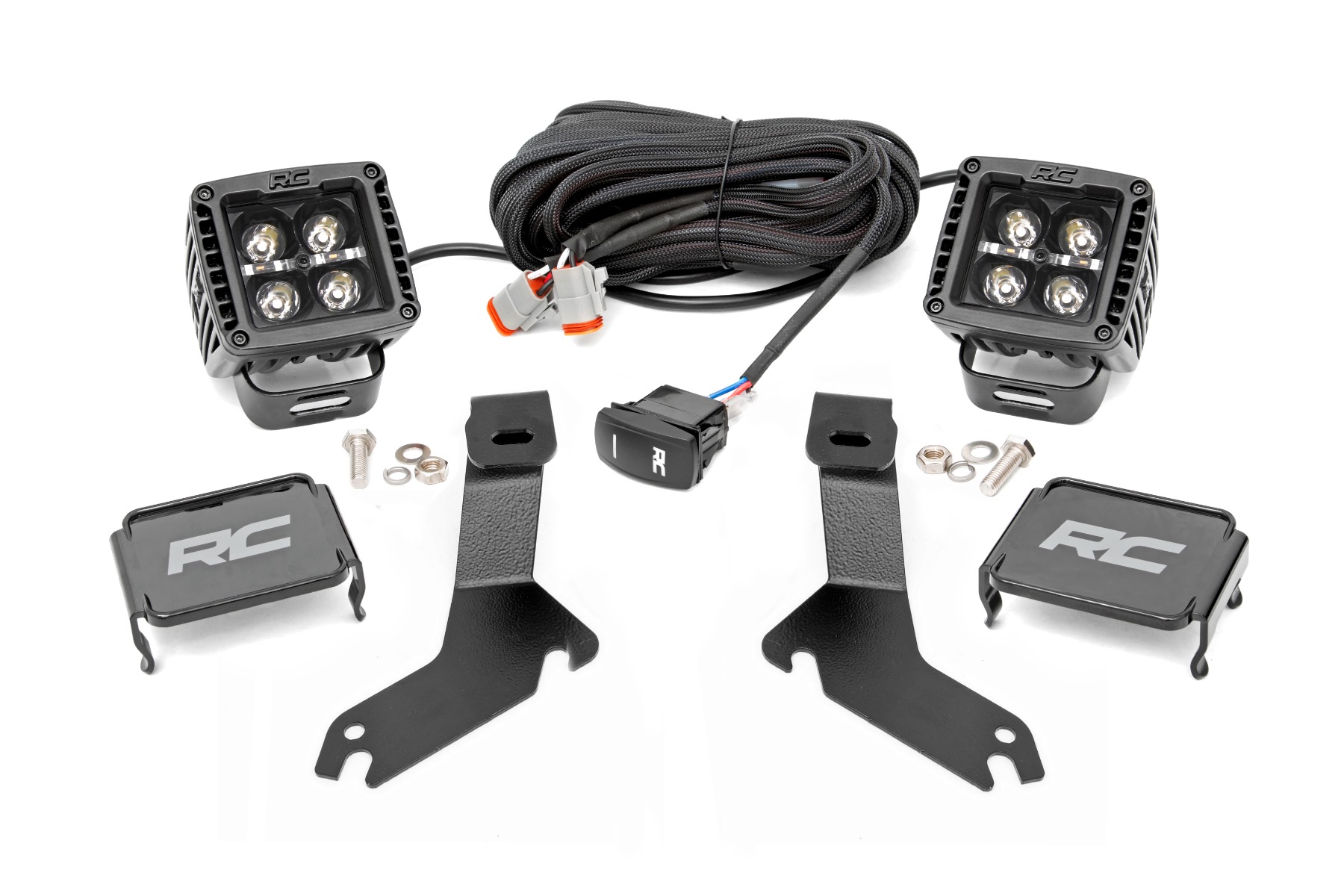 Rough Country LED Light Kit Ditch Mount 2″ Black Pair Amber DRL Chevy Silverado 1500 (99-06)