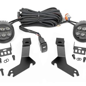 Rough Country LED Light Kit Ditch Mount Black Series Round 3.5 Inch Amber DRL Chevy 1500 (99-06)