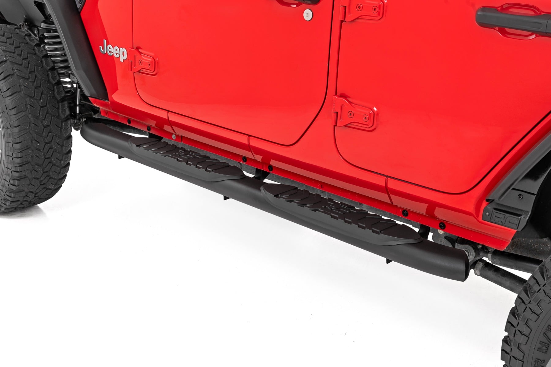 Rough Country Oval Nerf Steps 4 Door Black Jeep Wrangler Unlimited 4WD (2018-2026)