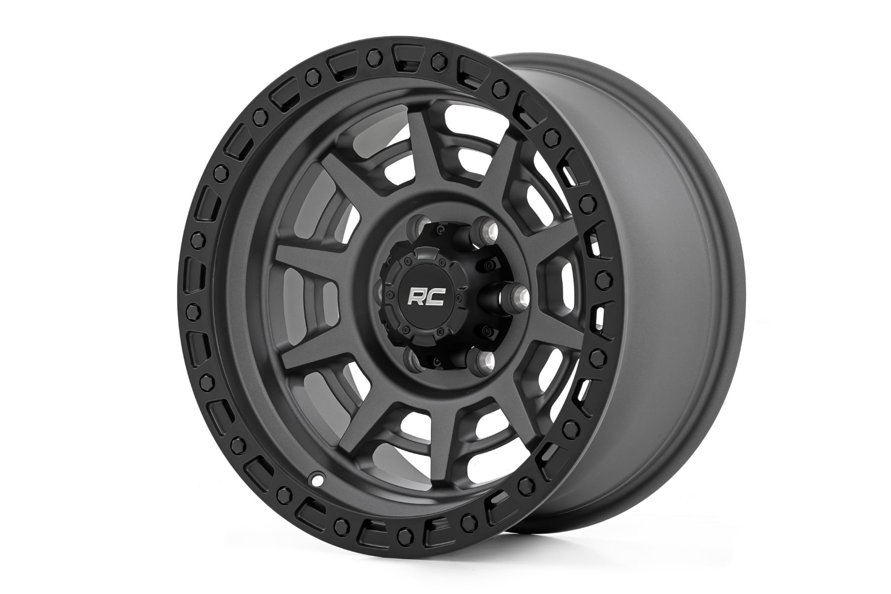Rough Country 85 Series Wheel Simulated Beadlock Gunmetal Gray/Black 17x9 8x170 -12
