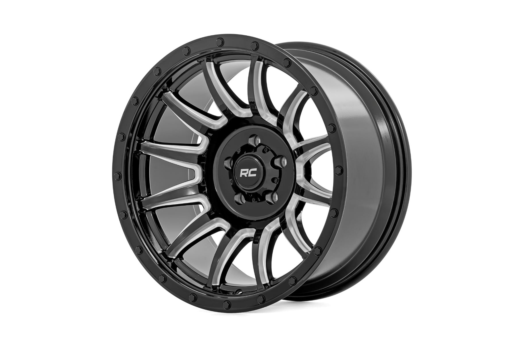 Rough Country 90 Series Wheel One-Piece Gloss Black w/machined spokes 18x9 6x5.5 0mm