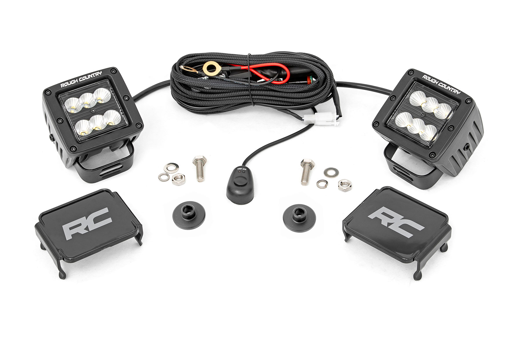 Rough Country LED Light Kit Ditch Mount 2″ Black Pair Flood Pattern Ford Bronco (21-26)