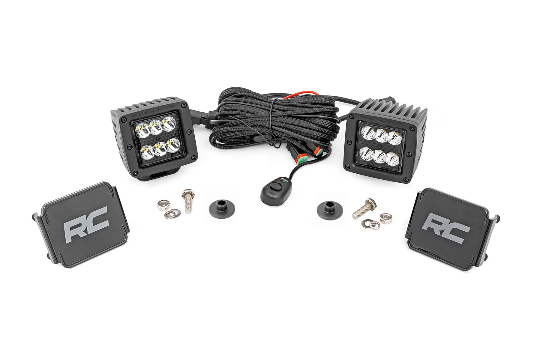 Rough Country LED Light Kit Ditch Mount 2″ Black Pair Spot Pattern Ford Bronco (21-26)