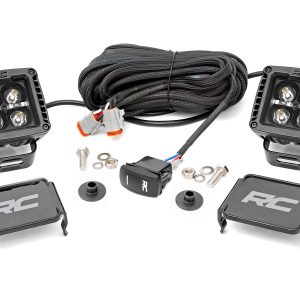 Rough Country LED Light Kit Ditch Mount 2″ Black Pair White DRL Ford Bronco (21-26)