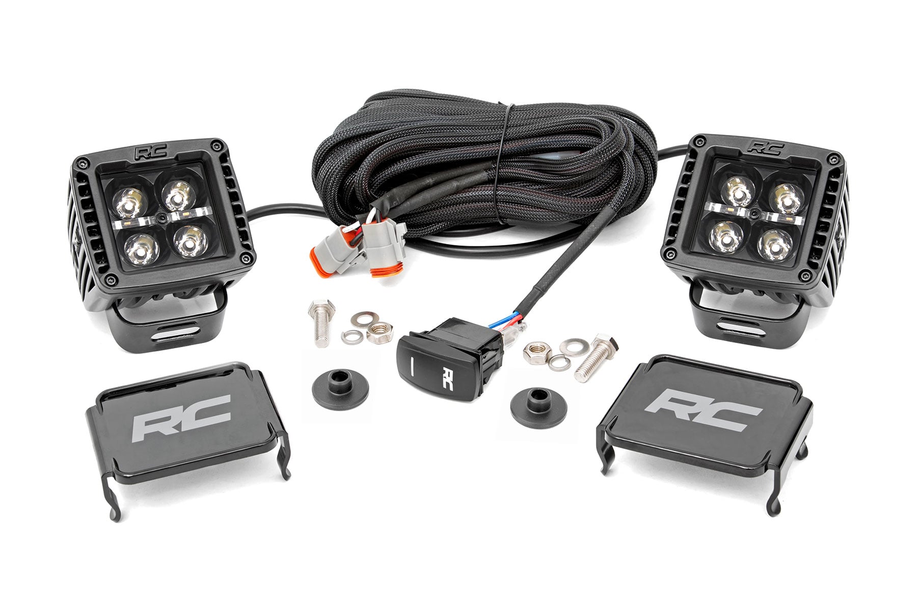 Rough Country LED Light Kit Ditch Mount 2″ Black Pair White DRL Ford Bronco (21-26)