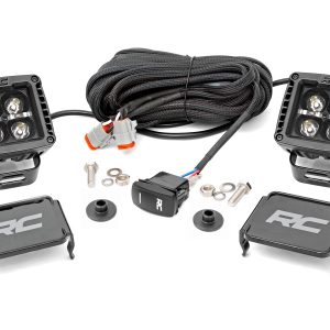 Rough Country LED Light Kit Ditch Mount 2″ Black Pair Amber DRL Ford Bronco (21-26)