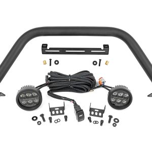 Rough Country Safari Bar 3.5″ Round LED (Pair) Black Amber DRL OE Modular Steel Ford Bronco (21-26)
