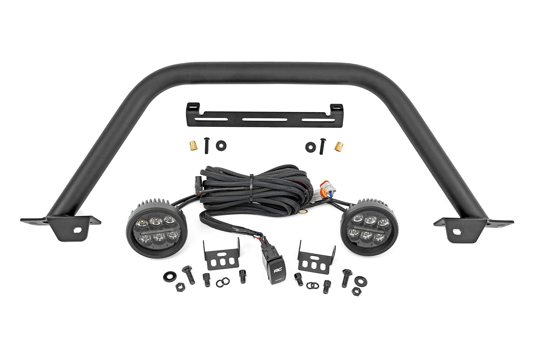 Rough Country Safari Bar 3.5″ Round LED (Pair) Black Amber DRL OE Modular Steel Ford Bronco (21-26)