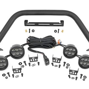 Rough Country Safari Bar 3.5″ Round LED (Quad) Black Amber DRL OE Modular Steel Ford Bronco (21-26)