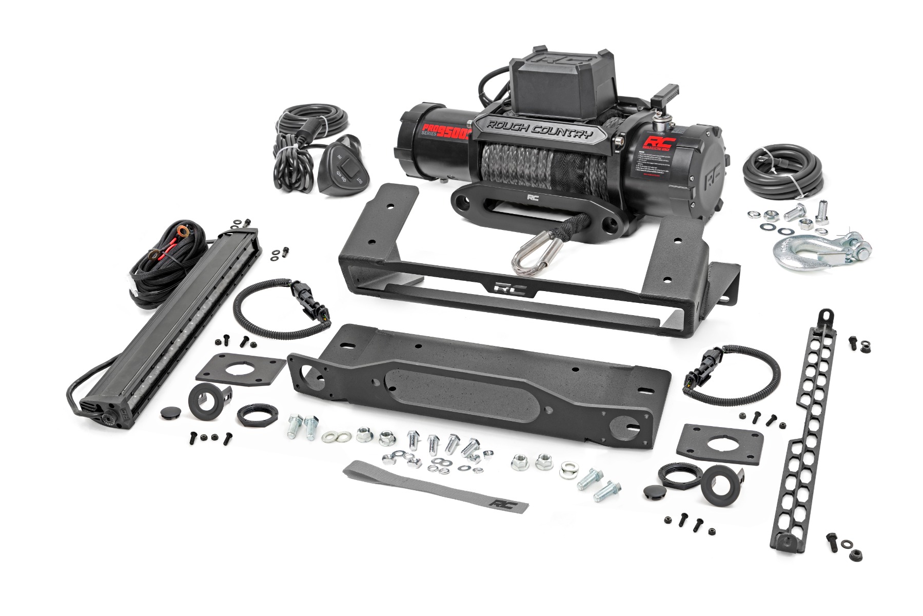Rough Country High Winch Mount All Models 9500S 20 Inch Black Single Row LED Ford Bronco (21-26)