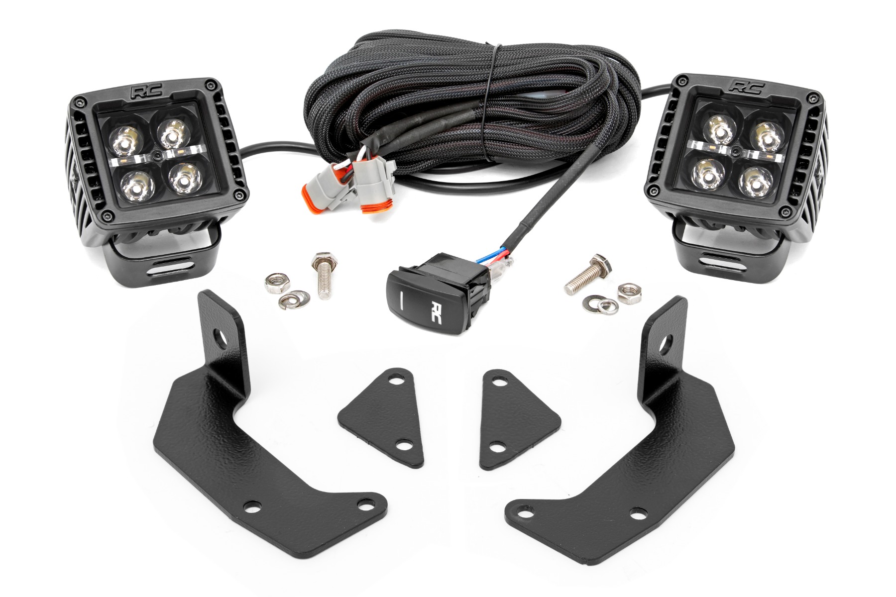 Rough Country LED Light Kit Cage Mount 2″ Black Pair White DRL CFMOTO UFORCE 1000