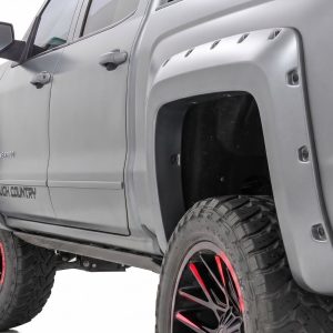 Rough Country Pocket Fender Flares 5’9″ Bed G9K Satin Steel Chevy Silverado 1500 (14-18 & Classic)