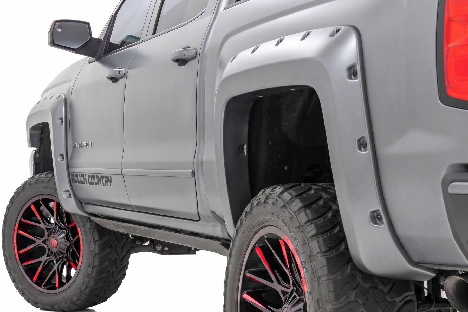 Rough Country Pocket Fender Flares 5’9″ Bed G9K Satin Steel Chevy Silverado 1500 (14-18 & Classic)