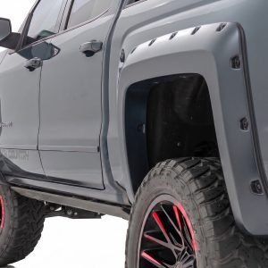 Rough Country Pocket Fender Flares 6’7″ & 8′ Bed GJI Shadow Gray Chevy Silverado 1500 (14-18)/2500HD