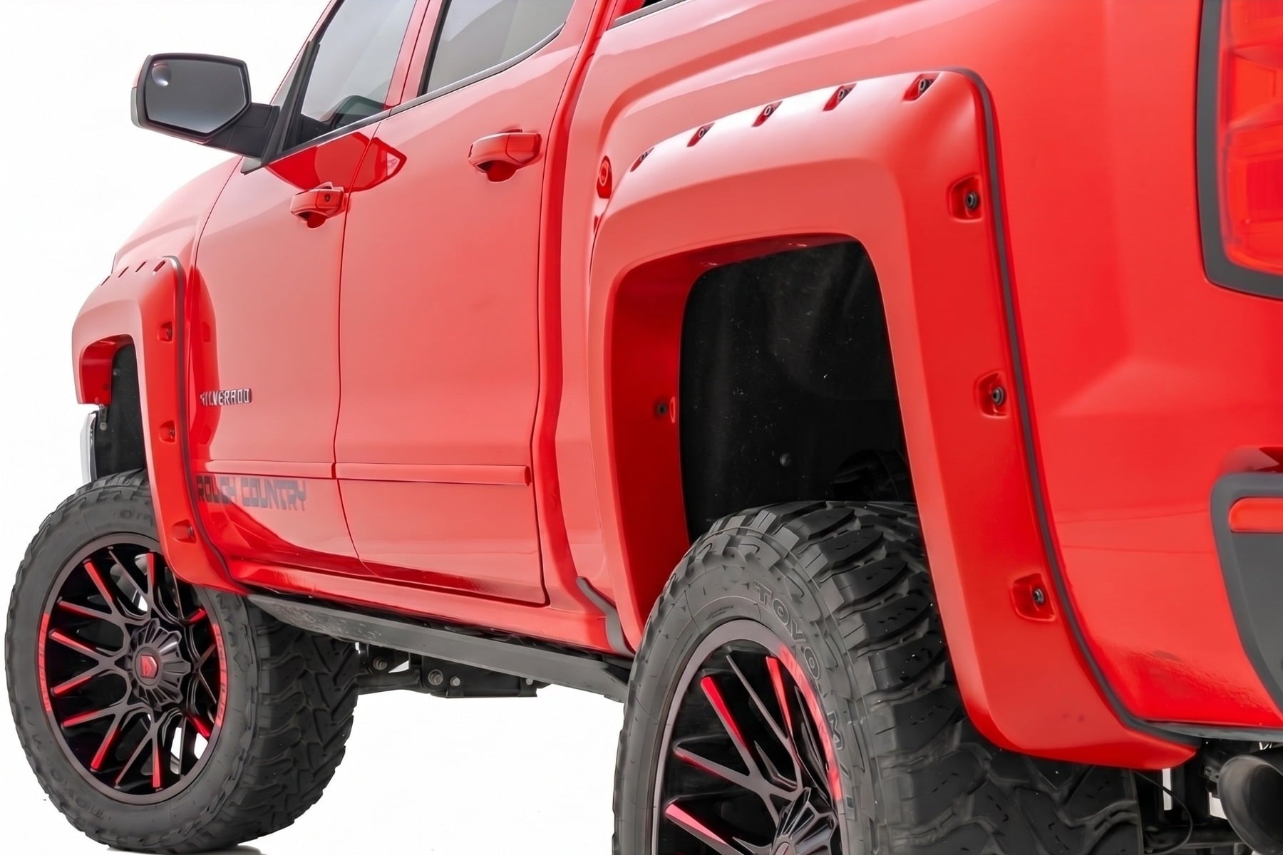 Rough Country Pocket Fender Flares 6’7″ & 8′ Bed GCN Victory Red Chevy Silverado 1500 (14-18)/2500HD