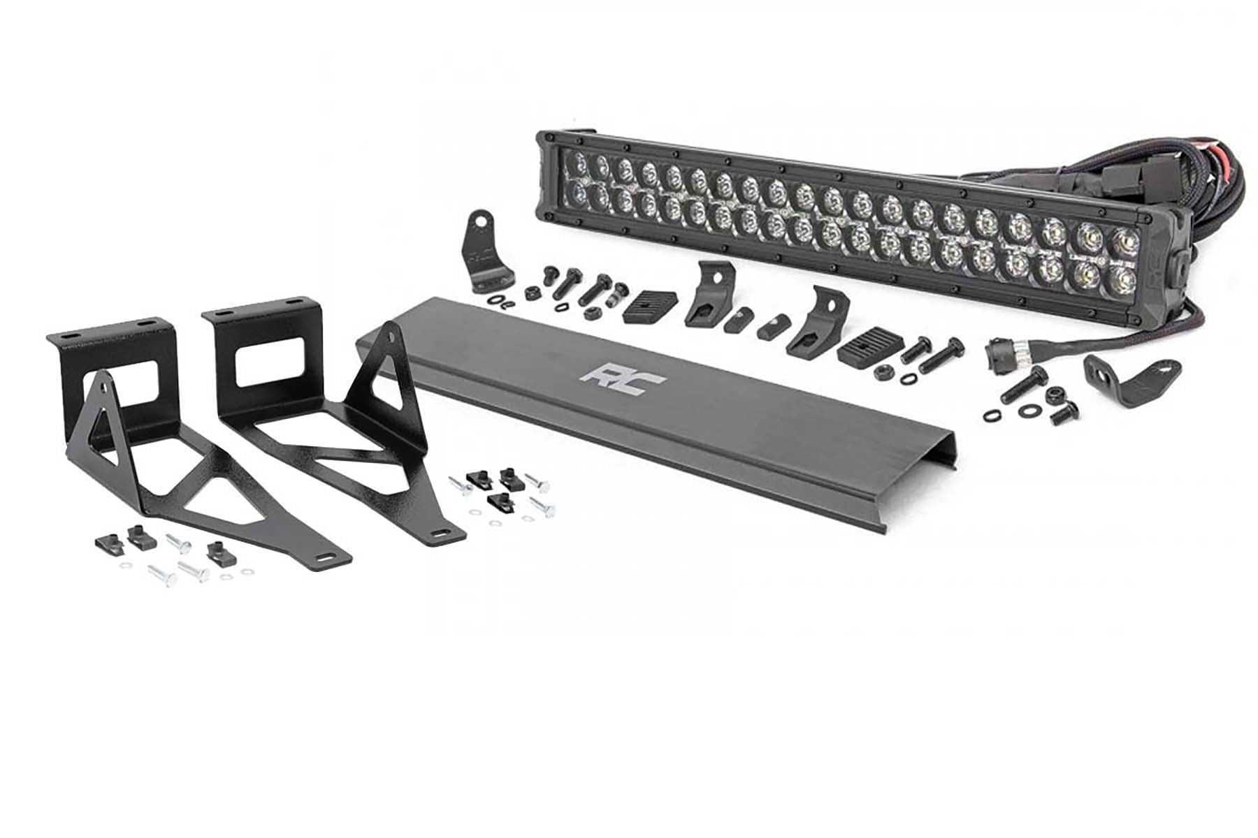 Rough Country LED Light Kit Bumper Mount 20″ Black Dual Row Amber DRL Ford F-250/F-350 Super Duty (05-07)